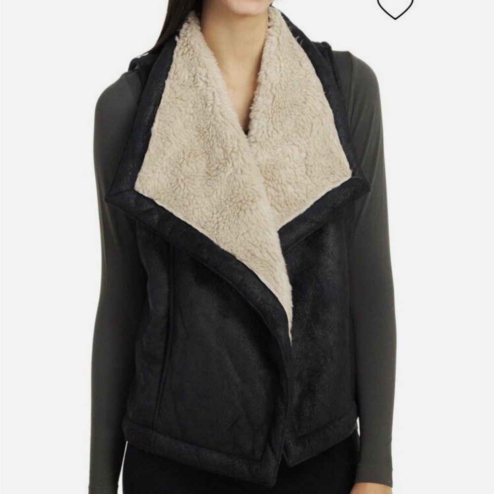 Women's BB Dakota Black and Cream Shearling Vest Size S